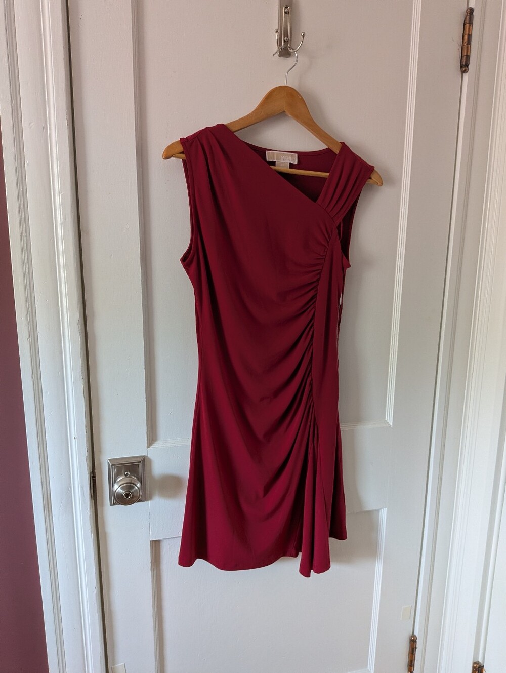 Michael Kors One-Shoulder Ruched Dress in Burgundy